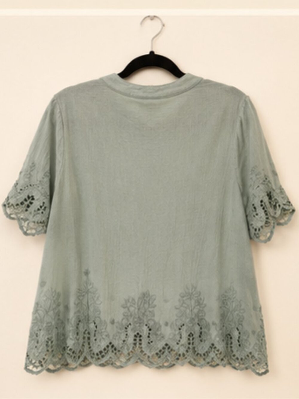 Sundance Prairie Chic Nostalgia Sage Embroidered Pintuck Lace Boho Blouse PM - Picture 4 of 9